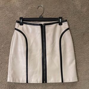 Chic Cream and Black Leather Skirt